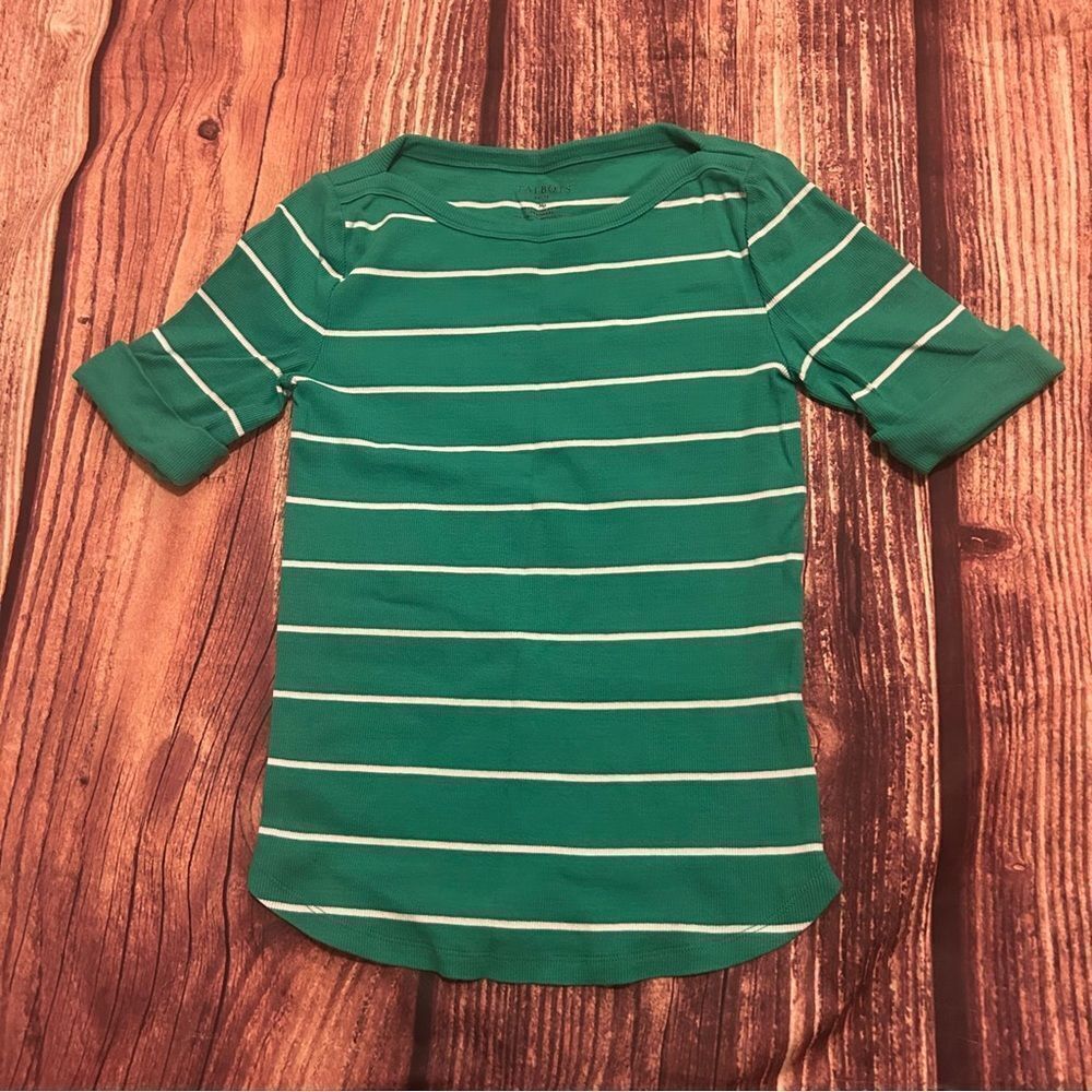 Women’s Talbots Medium Petite Green Strip Boatneck shirt